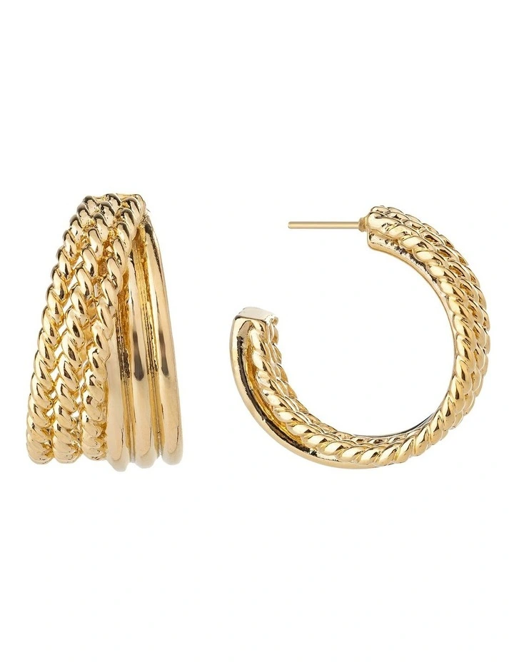 GJED036M Chain Hoop Earrings in Gold image 2