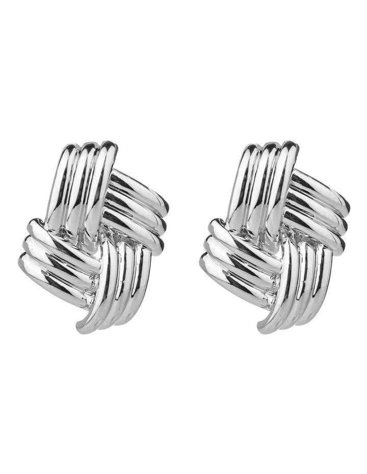 GJED028M Basket Weave Stud Earrings in Silver image 1