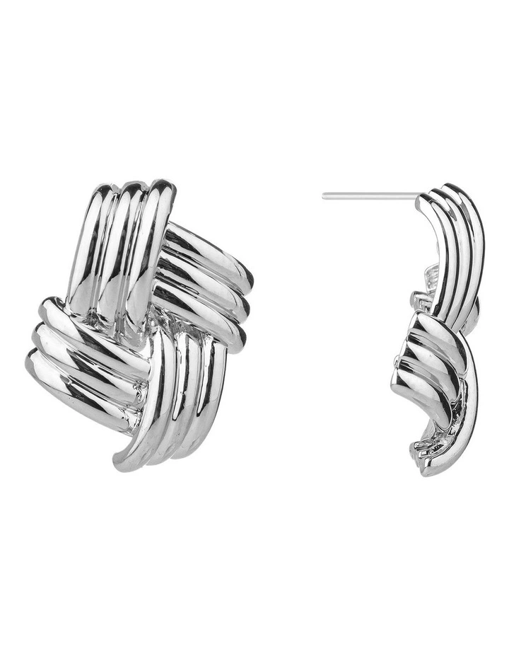 GJED028M Basket Weave Stud Earrings in Silver image 2