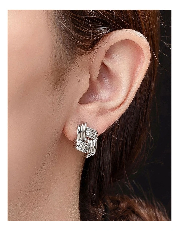 GJED028M Basket Weave Stud Earrings in Silver image 3