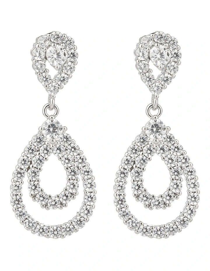 Cz Double Teardrop Earrings in Silver image 1