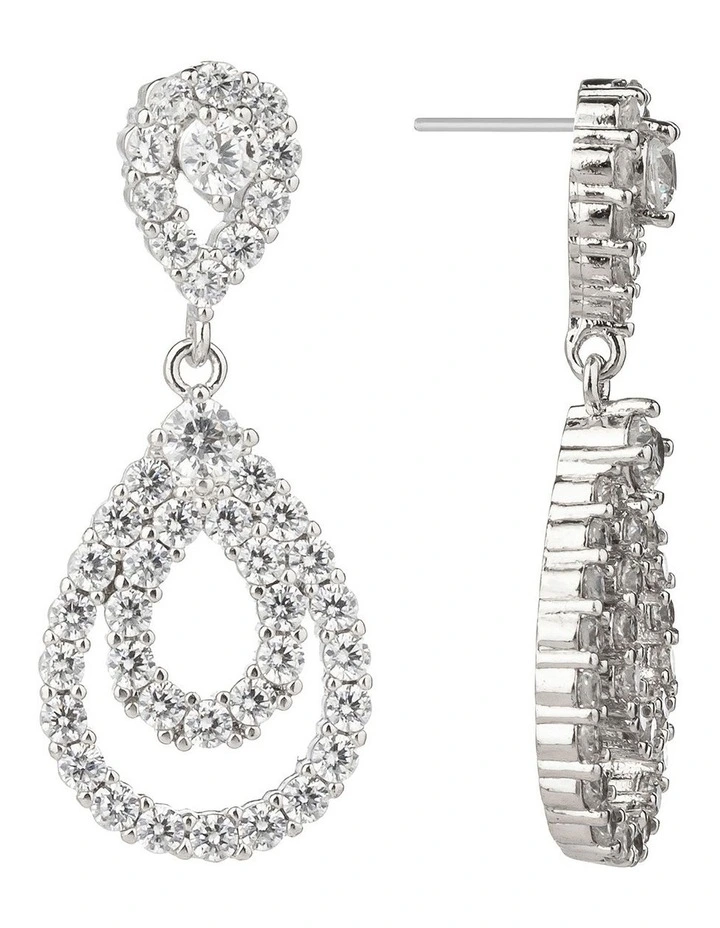 Cz Double Teardrop Earrings in Silver image 2