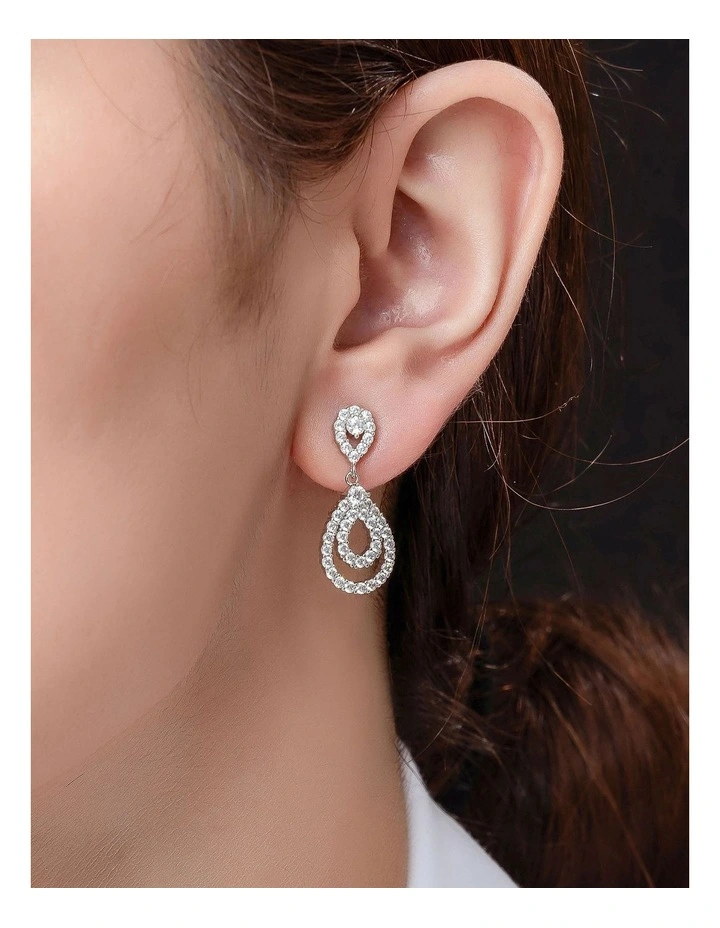 Cz Double Teardrop Earrings in Silver image 3
