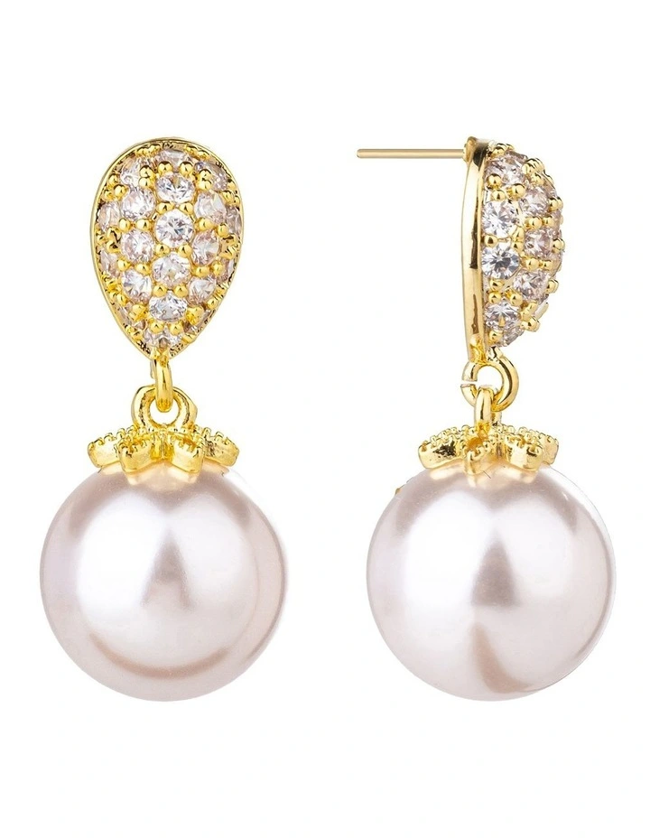 GJED009M - Pearl Drop Earrings in Gold image 2
