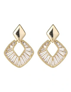 Diamond Drop Earrings With Baguette Cz