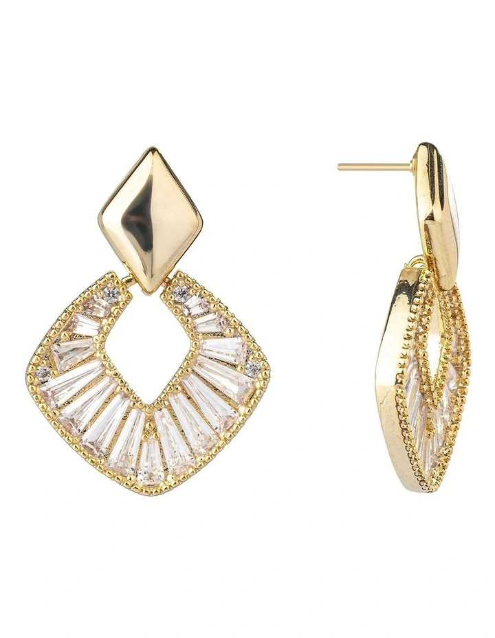 Diamond Drop Earrings With Baguette Cz in Gold image 2