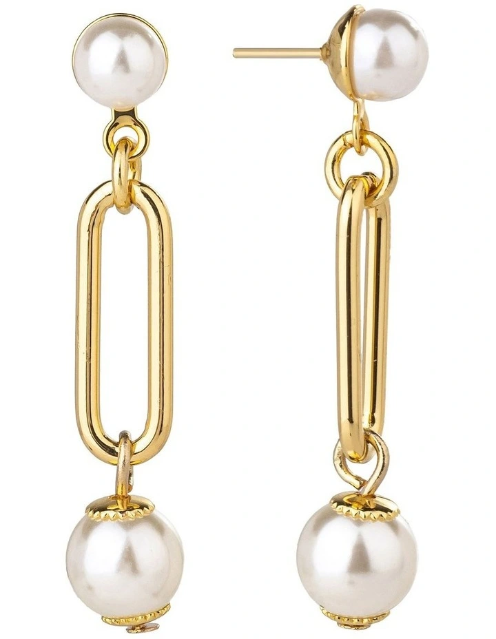 Pearl Drop Earrings in Gold image 2