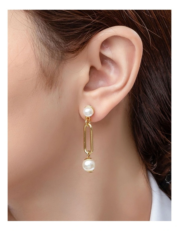 Pearl Drop Earrings in Gold image 3