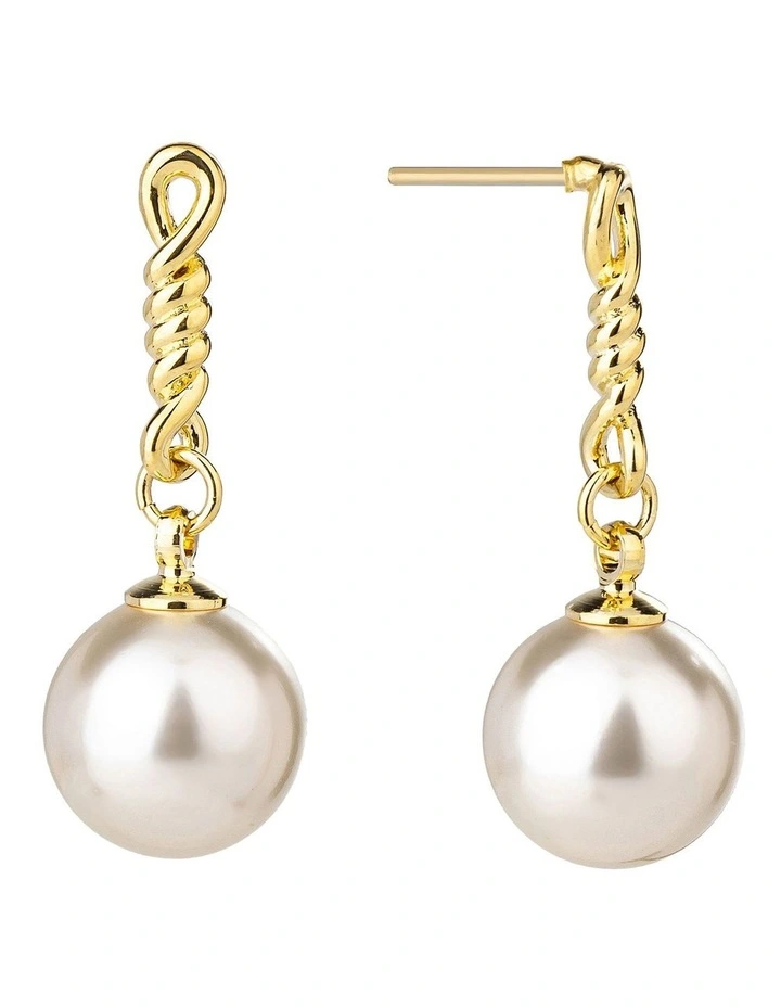 Chain Drop Pearl Earrings in Gold image 2