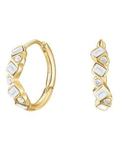 Playful Crystals Baguette And Round Hoop Earrings in Gold