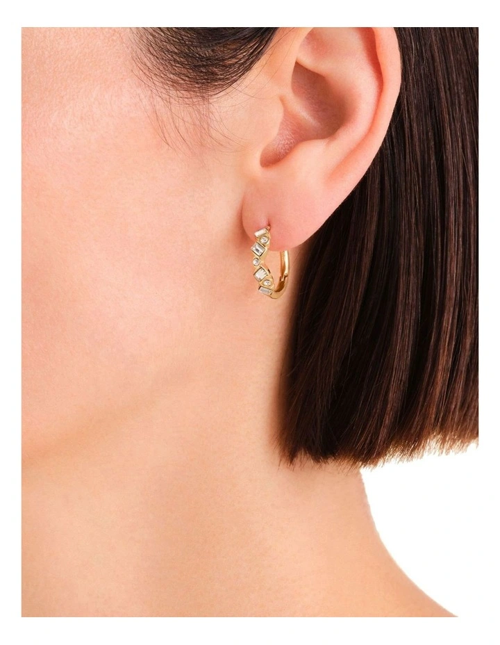 Playful Crystals Baguette And Round Hoop Earrings in Gold image 2
