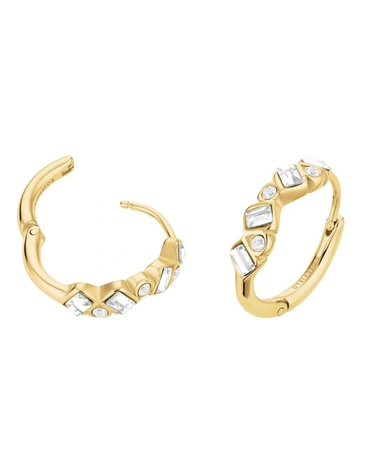 Playful Crystals Baguette And Round Hoop Earrings in Gold image 3