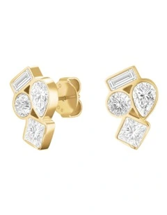 Playful Diamonds Cluster Stud Earrings in Gold
