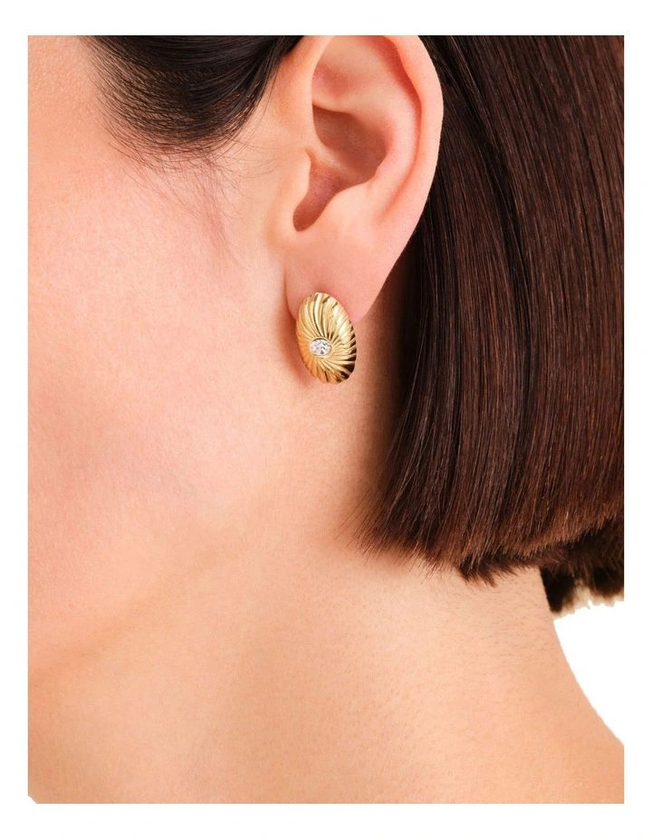 Bold Solitaire Textured Stud Earrings in Gold-Tone image 2