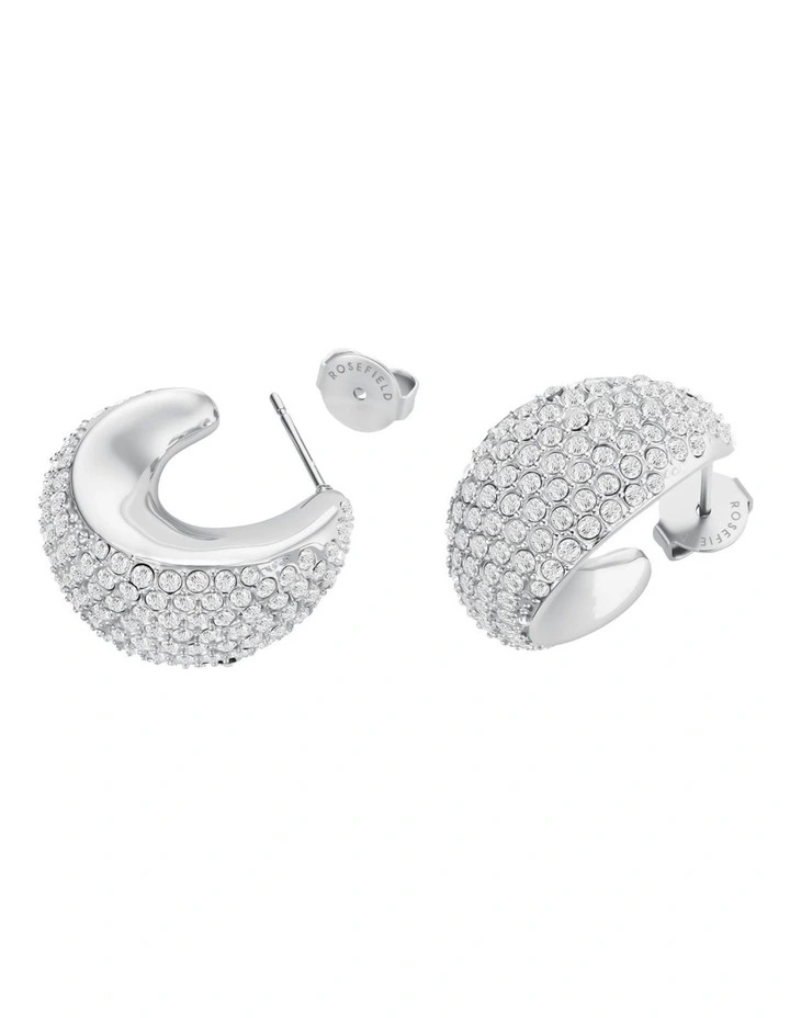 Pav Half Moon Hoop Earrings in Silver-Tone image 3