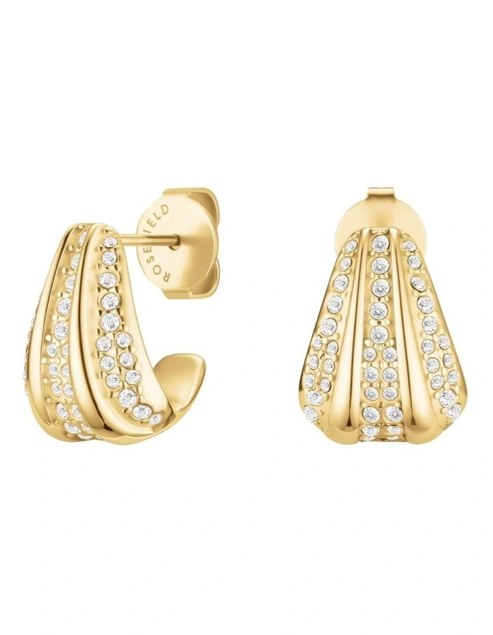Pav Striped Stud Earrings in Gold-Tone image 1