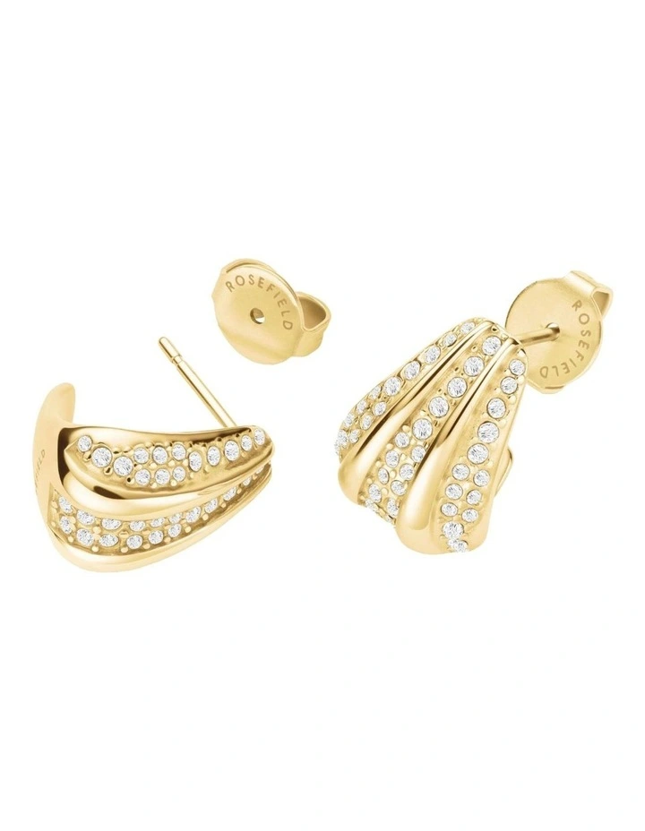 Pav Striped Stud Earrings in Gold-Tone image 3