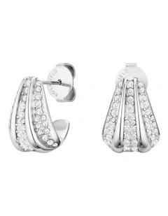 Pav Striped Stud Earrings in Silver-Tone
