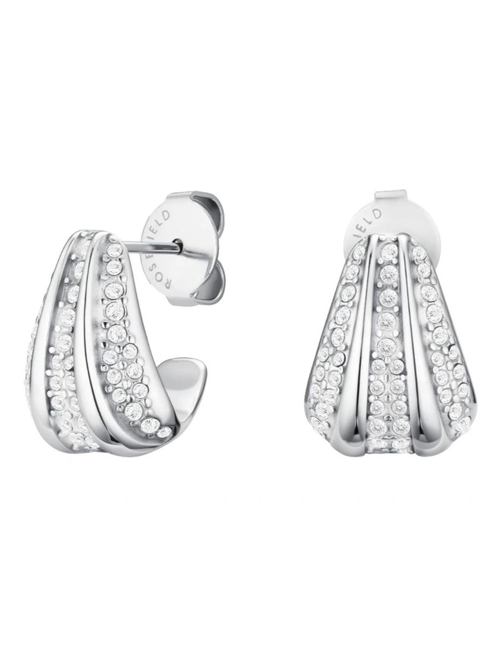 Pav Striped Stud Earrings in Silver-Tone image 1