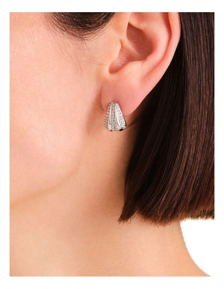 Pav Striped Stud Earrings in Silver-Tone image 2