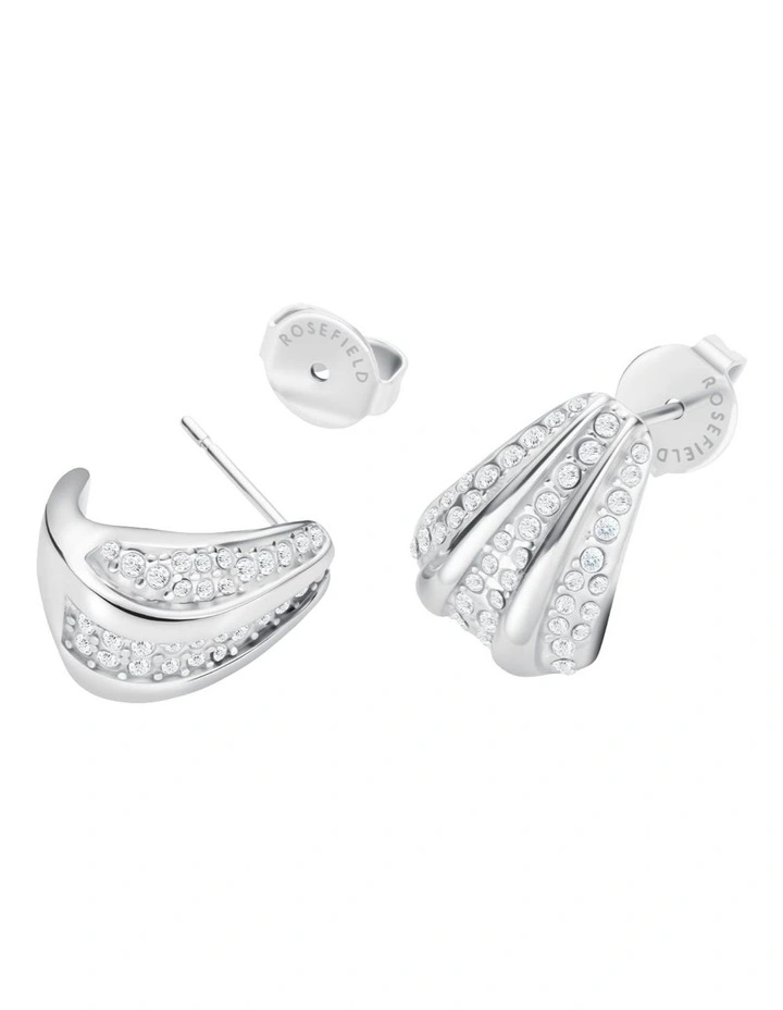 Pav Striped Stud Earrings in Silver-Tone image 3