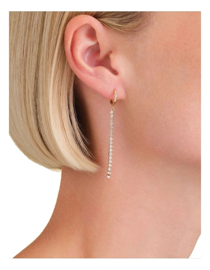 Tennis Crystal Clear Earrings in Gold-Tone image 2