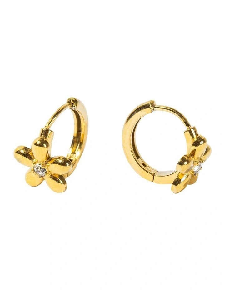Tiny Flower Hoop Earrings in Gold image 2