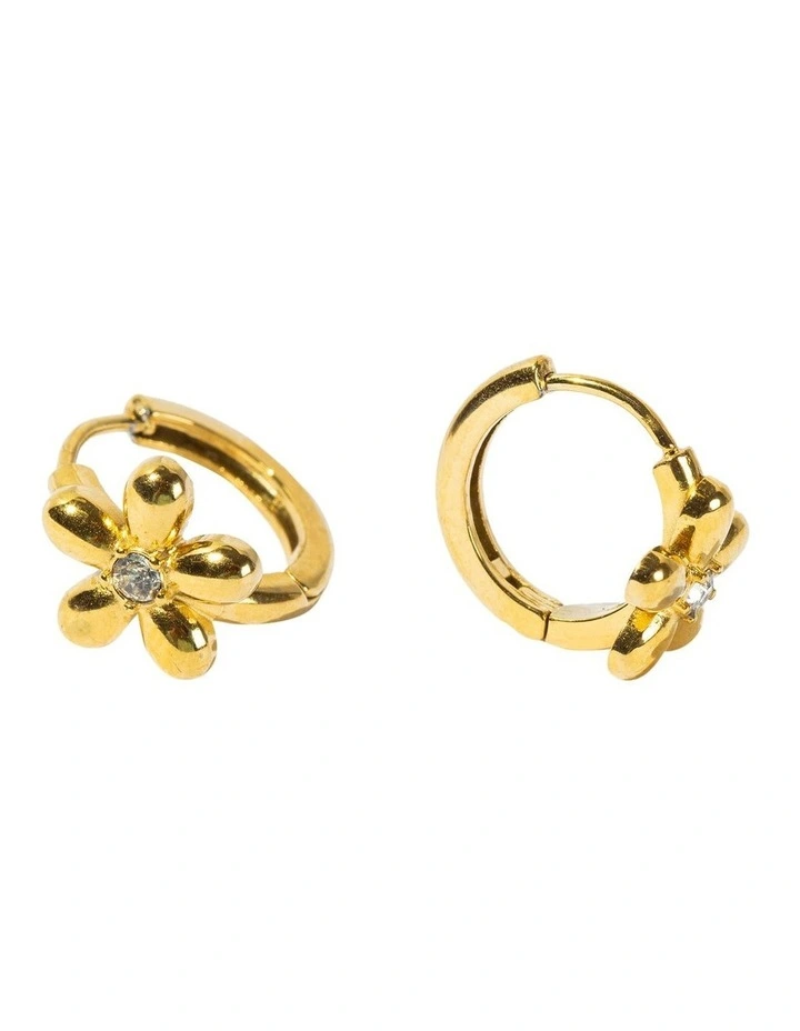 Tiny Flower Hoop Earrings in Gold image 3
