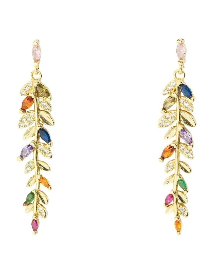 Mini Vine Leaf Drop Earrings in Multi image 1