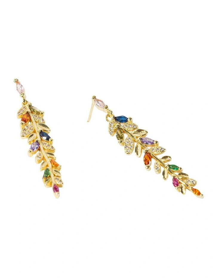 Mini Vine Leaf Drop Earrings in Multi image 2