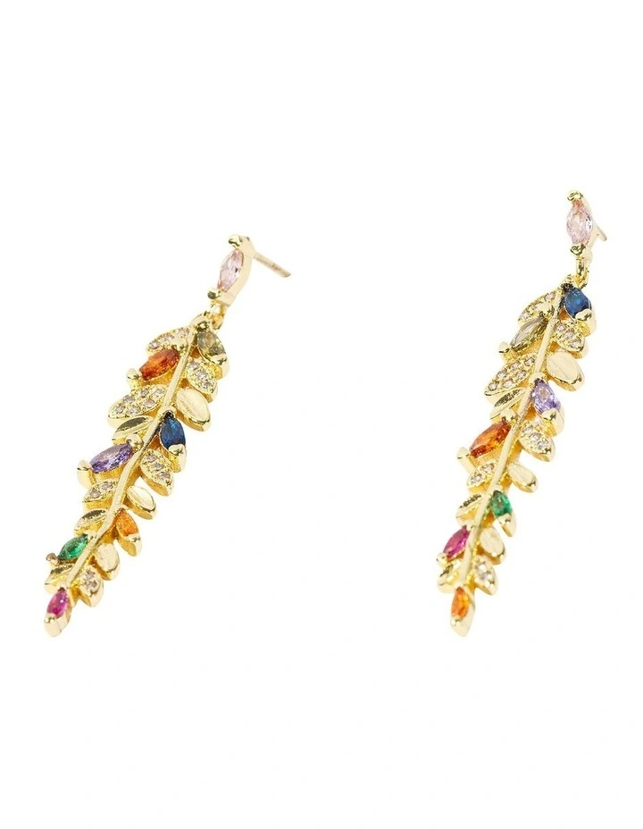 Mini Vine Leaf Drop Earrings in Multi image 3
