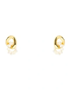Petite Pearl Link Earrings in Gold