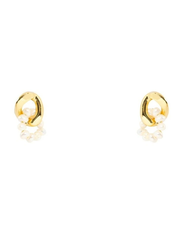 Petite Pearl Link Earrings in Gold image 1