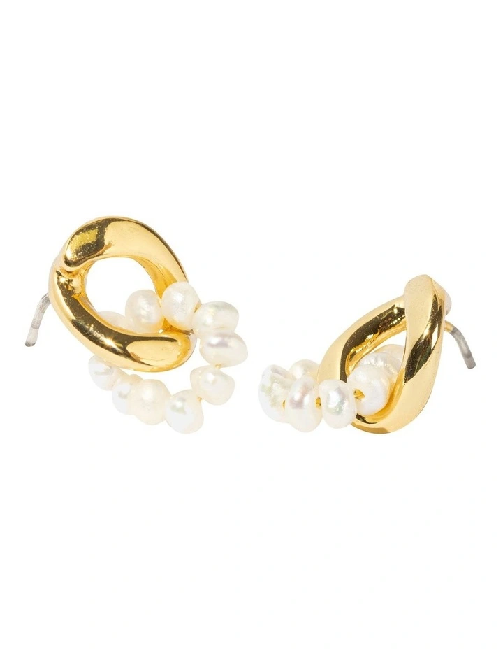 Petite Pearl Link Earrings in Gold image 2