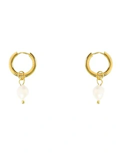 Classic Hoop with Pearl Earring in Gold