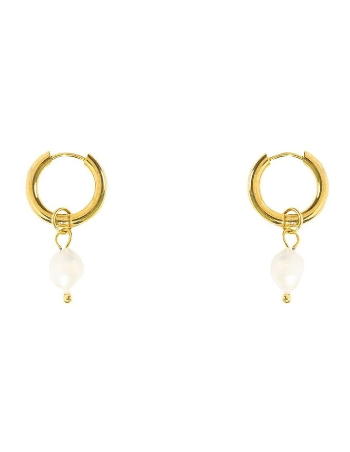 Classic Hoop with Pearl Earring in Gold image 1