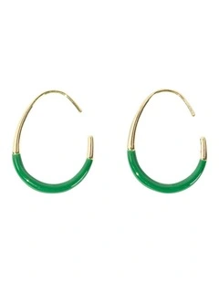 Sleek Enamel Hoop Earring in Green