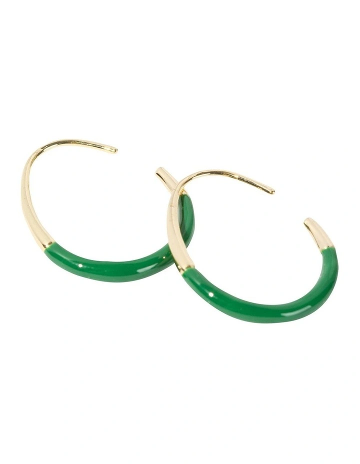 Sleek Enamel Hoop Earring in Green image 2