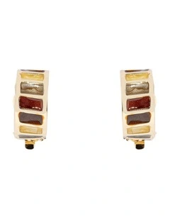 Bezeled Stone Clip Earrings in Multi