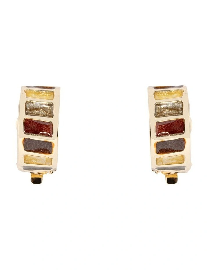 Bezeled Stone Clip Earrings in Multi image 1