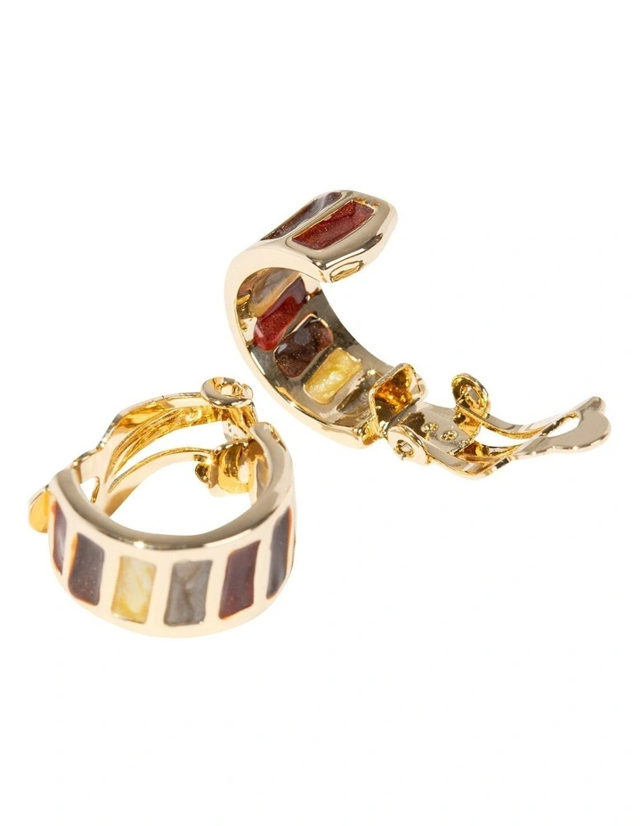 Bezeled Stone Clip Earrings in Multi image 3