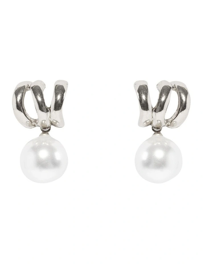 Illusion Pearl Drop Earrings in Silver image 1