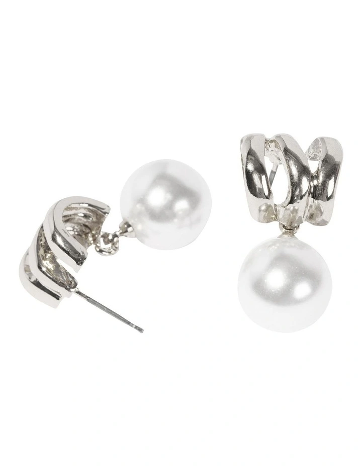 Illusion Pearl Drop Earrings in Silver image 3