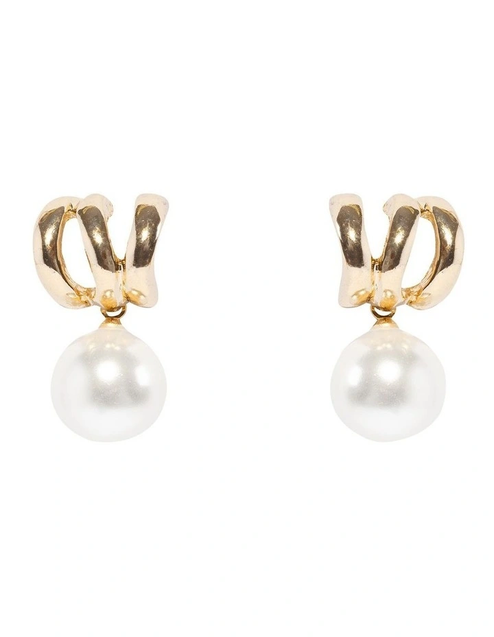 Illusion Pearl Drop Earrings in Gold image 1