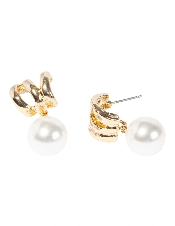 Illusion Pearl Drop Earrings in Gold image 2