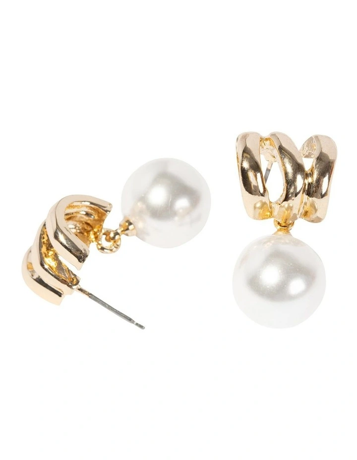 Illusion Pearl Drop Earrings in Gold image 3
