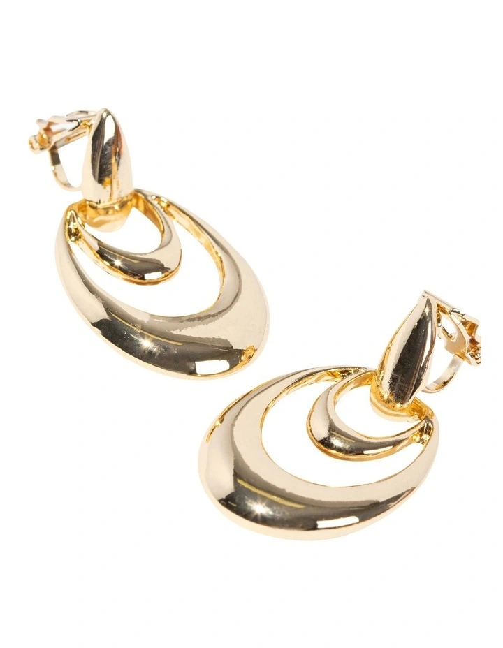 Orbit Drop Clip On Earrings in Gold image 2