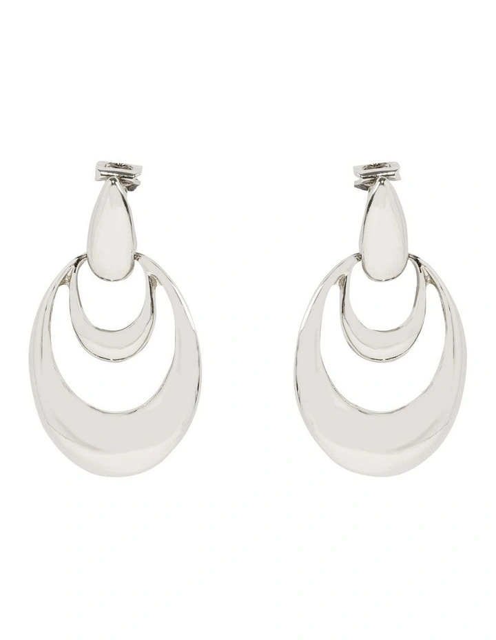 Orbit Drop Clip On Earrings in Silver image 1