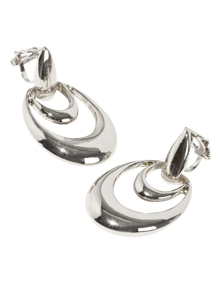 Orbit Drop Clip On Earrings in Silver image 2