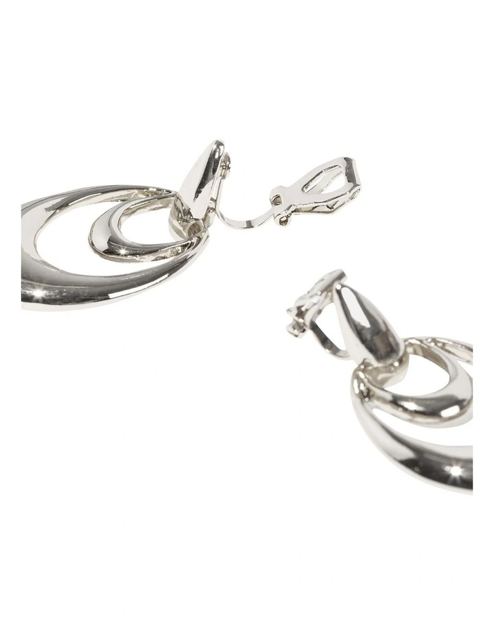 Orbit Drop Clip On Earrings in Silver image 3